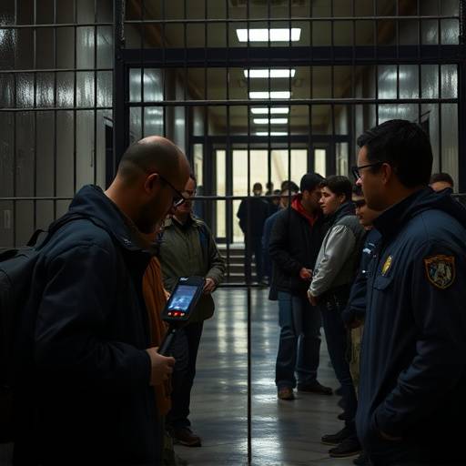Detector de metales utilizado para inspeccionar a los visitantes y al personal de la prisión.