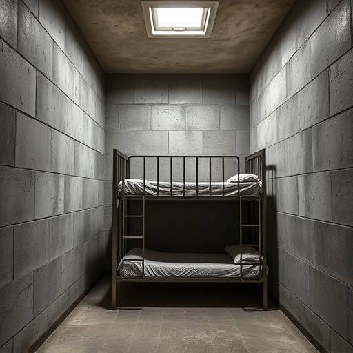 Imagen de una celda en Alcatraz, con paredes de hormigón y una litera.